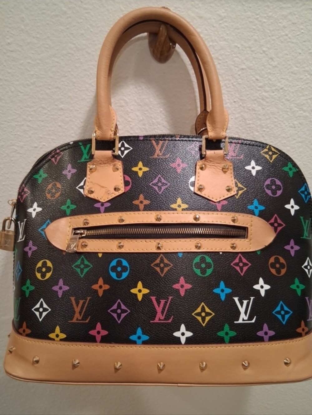 Louis Vuitton Black Multicolor Monogram Satchel Y2K with Tan Leather